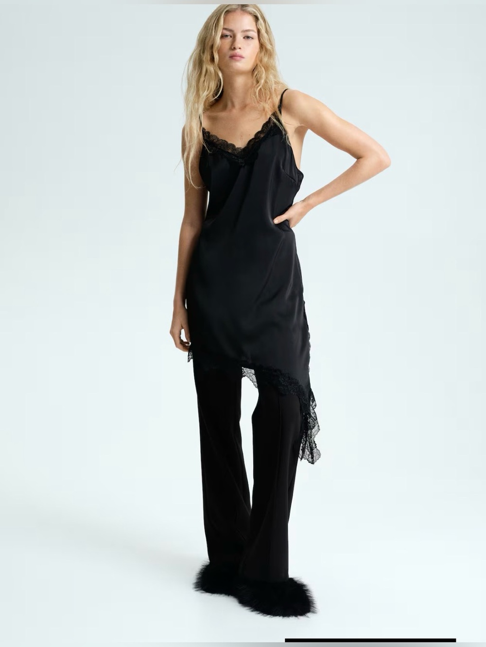 H&M Silky Black Lace-Trim dress
